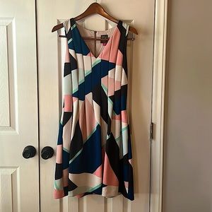 Vince Camuto Geometric Multi Color Wedding Guest Dress, Size 8